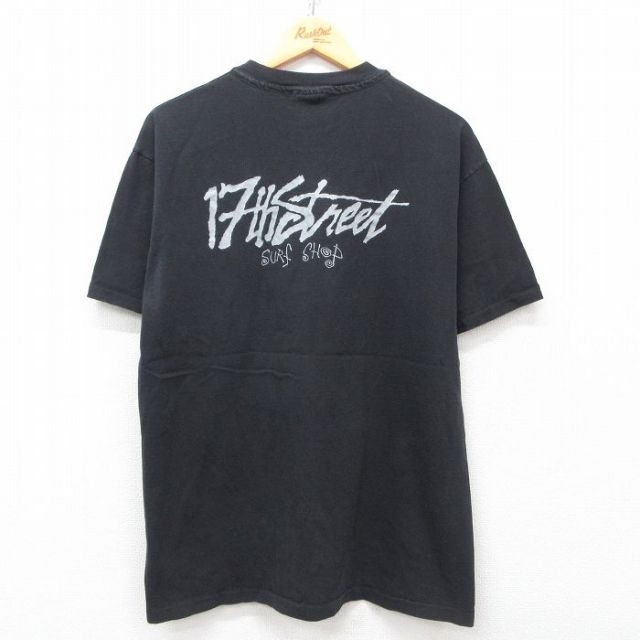 L★古着 ヘインズ Hanes 半袖 ビンテージ Tシャツ メンズ 90年代 90s サーフショップ 17th Street コットン クルーネック 黒 ブラック 25may09 中古