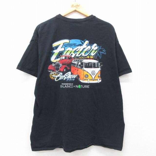 XL★古着 半袖 Tシャツ メンズ 車 イースタン 大きいサイズ コットン クルーネック 黒 ブラック 25may09 中古