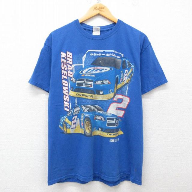 L★古着 半袖 ビンテージ Tシャツ メンズ 00年代 00s レーシングカー NASCAR ブラッドケセロウスキー 2 コットン クルーネック 青 ブルー 25may09 中古