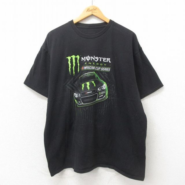 XL★古着 半袖 Tシャツ メンズ NASCAR レーシングカー 大きいサイズ クルーネック 黒 ブラック 25may12 中古