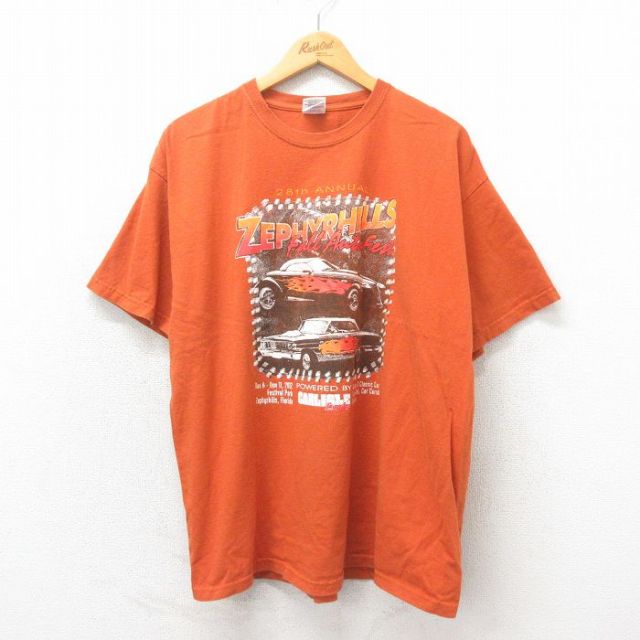 XL★古着 半袖 Tシャツ メンズ ゼファーヒルズ コットン クルーネック オレンジ 25may12 中古
