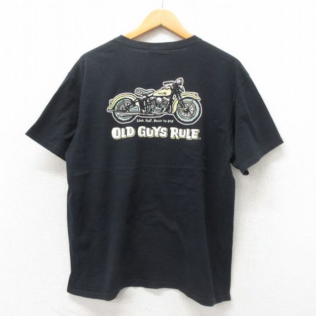 XL★古着 半袖 ビンテージ Tシャツ メンズ 00年代 00s バイク 胸ポケット付き コットン クルーネック 黒 ブラック 25may12 中古