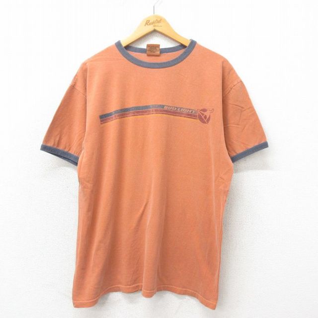 XL★古着 半袖 ビンテージ サーフ Tシャツ メンズ 00年代 00s サーフィン バドライト コットン クルーネック オレンジ リンガー 25may12 中古