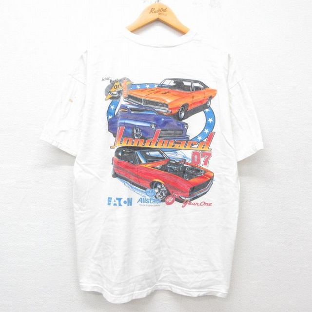XL★古着 半袖 ビンテージ Tシャツ メンズ 00年代 00s woodward 車 大きいサイズ コットン クルーネック 白 ホワイト 25may15 中古