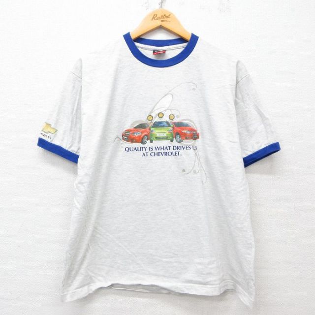 XL★古着 半袖 ビンテージ Tシャツ メンズ 00年代 00s シボレー クルーネック 薄グレー 霜降り リンガー 【spe】 25may15 中古