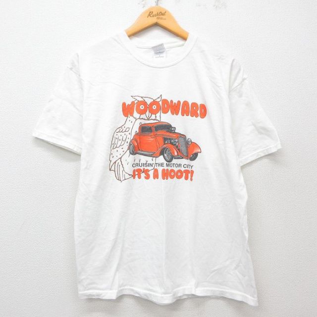 L★古着 半袖 ビンテージ Tシャツ メンズ 00年代 00s WOODWARD 車 コットン クルーネック 白 ホワイト 25may15 中古