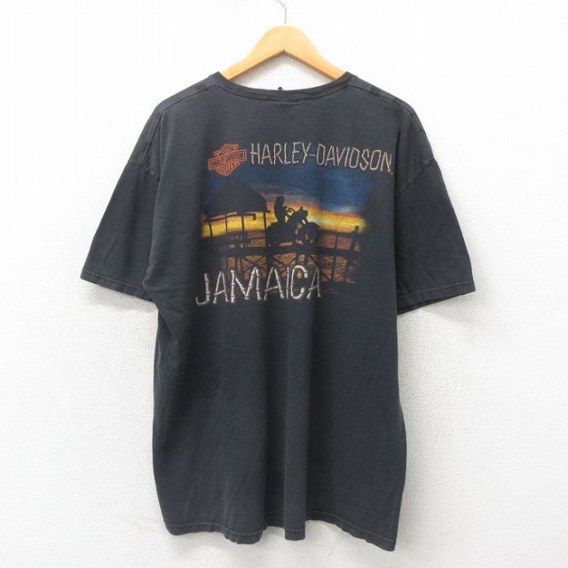 XL★古着 ハーレーダビッドソン Harley Davidson 半袖 Tシャツ メンズ ジャマイカ 大きいサイズ クルーネック 黒 ブラック 25may19 中古