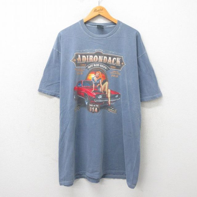 XL★古着 半袖 Tシャツ メンズ ホットロッドショー 両面プリント 大きいサイズ コットン クルーネック グレー 25may19 中古