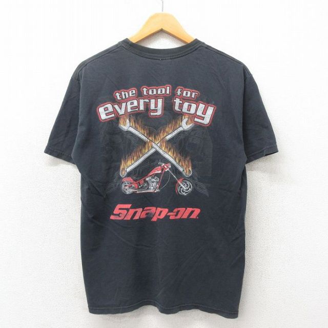 M★古着 ヘインズ Hanes 半袖 ビンテージ Tシャツ メンズ 00年代 00s スナップオン バイク コットン クルーネック 黒 ブラック 25may19 中古