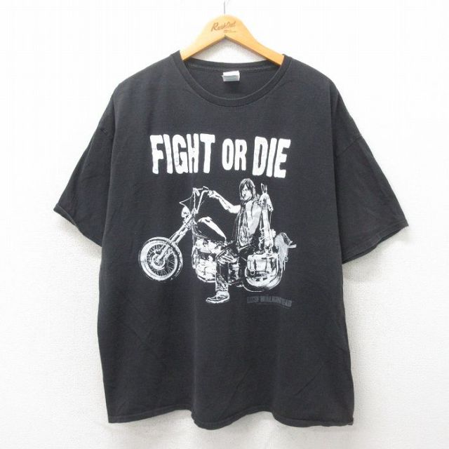 XL★古着 半袖 Tシャツ メンズ ドラマ ウォーキングデッド 大きいサイズ コットン クルーネック 黒 ブラック 25may19 中古