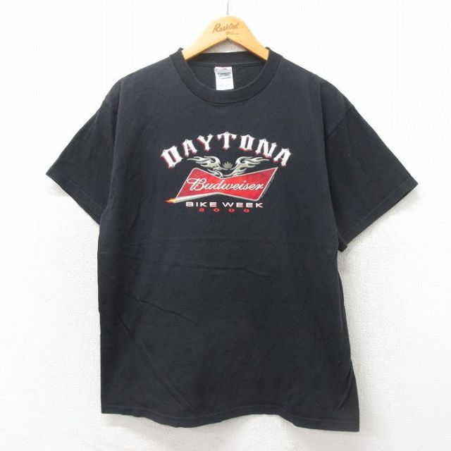 L★古着 半袖 ビンテージ Tシャツ メンズ 00年代 00s バドワイザー コットン クルーネック 黒 ブラック 25may19 中古