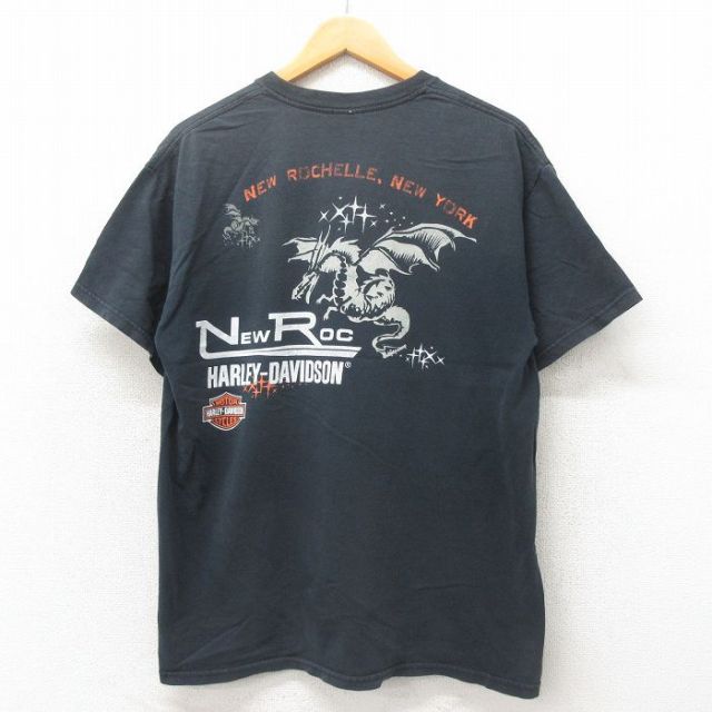 L★古着 半袖 ビンテージ Tシャツ メンズ ドラゴン ハーレーダビッドソン Harley Davidson コットン クルーネック 黒 ブラック 25may19 中古