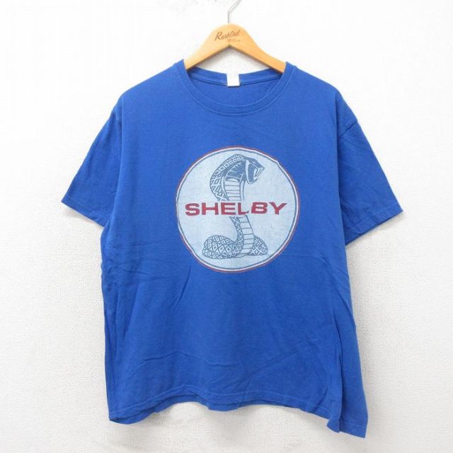 XL★古着 半袖 Tシャツ メンズ シェルビー 大きいサイズ コットン クルーネック 青 ブルー 25may19 中古