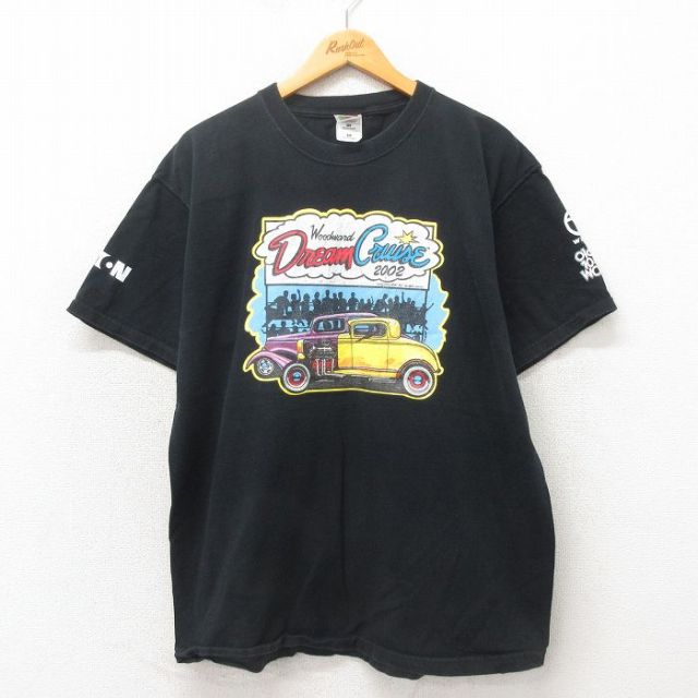 XL★古着 フルーツオブザルーム 半袖 ビンテージ Tシャツ メンズ 00年代 00s ホットロッド HOT ROD コットン クルーネック 黒 ブラック 25may19 中古