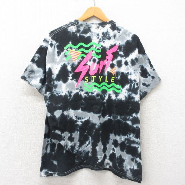 XL★古着 サーフスタイル 半袖 Tシャツ メンズ 大きいサイズ コットン クルーネック 黒 ブラック タイダイ 【spe】 25may19 中古