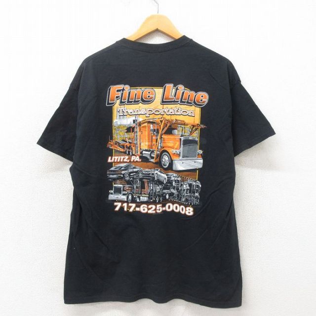 XL★古着 半袖 Tシャツ メンズ トラック コットン クルーネック 黒 ブラック 25may19 中古