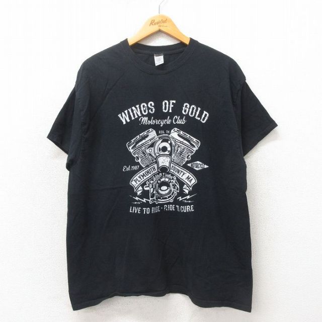 XL★古着 半袖 Tシャツ メンズ モーターサイクルクラブ コットン クルーネック 黒 ブラック 25may19 中古