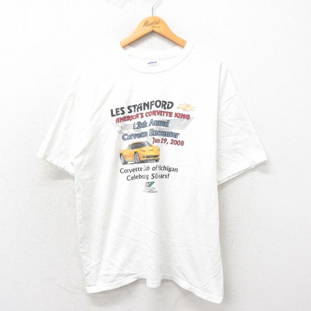 XL★古着 半袖 ビンテージ Tシャツ メンズ 00年代 00s コルベット 大きいサイズ コットン クルーネック 白 ホワイト 25may30 中古