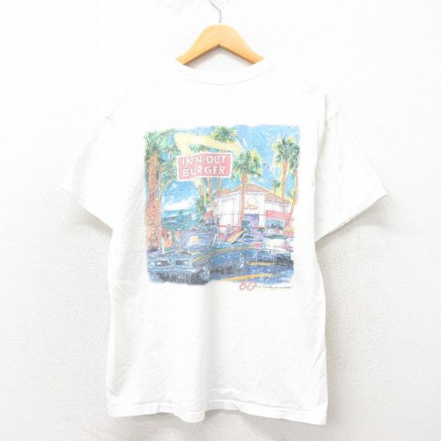 L★古着 ヘインズ Hanes 半袖 ビンテージ Tシャツ メンズ 00年代 00s インアンドアウトバーガー クルーネック 白 ホワイト 25may30 中古
