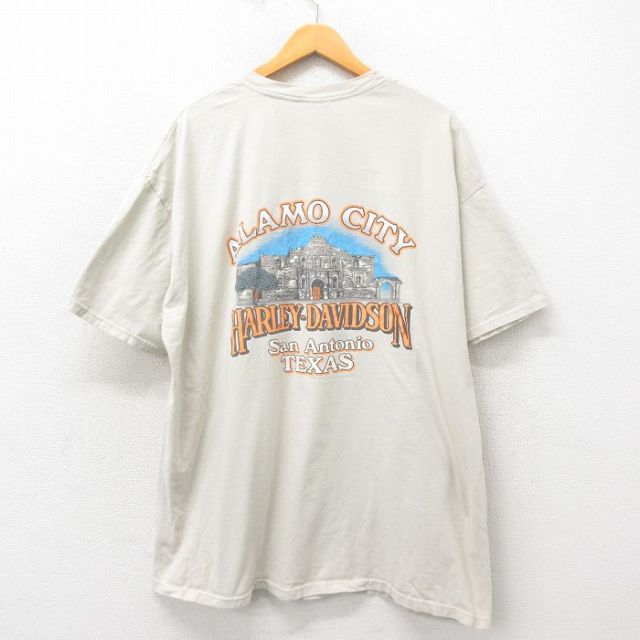 XL★古着 ハーレーダビッドソン Harley Davidson 半袖 ビンテージ Tシャツ メンズ 00年代 00s アラモシティ 大きいサイズ コットン クルーネック USA製 ベージュ カーキ 【spe】 25may30 中古