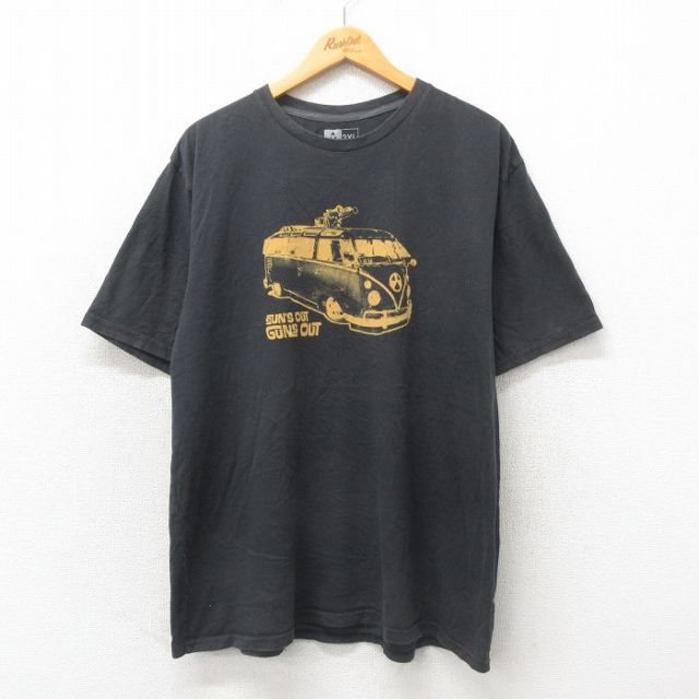 XL★古着 半袖 Tシャツ メンズ ワーゲン 大きいサイズ コットン クルーネック 黒 ブラック 25may30 中古