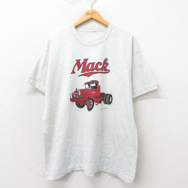 XL★古着 半袖 ビンテージ Tシャツ メンズ 90年代 90s Mack トラック クルーネック グレー 霜降り 25may30 中古
