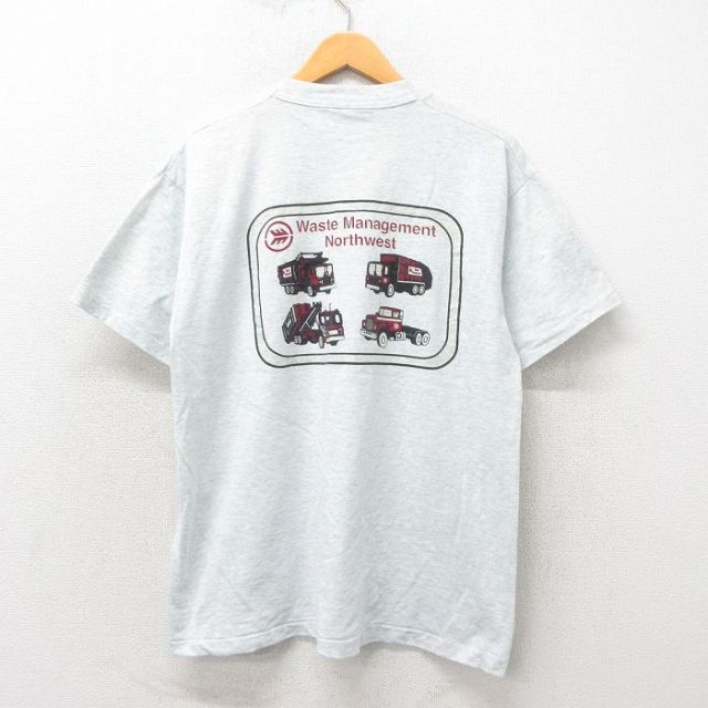L★古着 フルーツオブザルーム 半袖 ビンテージ Tシャツ メンズ 90年代 90s トラック クルーネック USA製 グレー 霜降り 25may30 中古