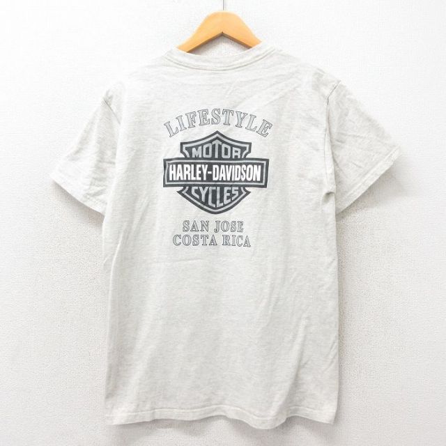 M★古着 ハーレーダビッドソン Harley Davidson 半袖 ビンテージ Tシャツ メンズ 00年代 00s ビッグロゴ 胸ポケット付き コットン USA製 グレー 霜降り 25may30 中古