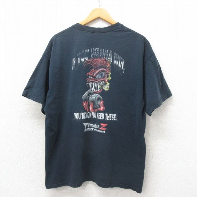 XL★古着 半袖 ビンテージ Tシャツ メンズ 00年代 00s PiRANAZ 大きいサイズ コットン クルーネック 黒 ブラック 25may31 中古