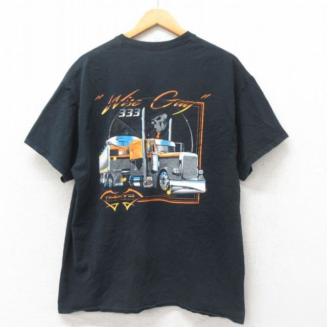 XL★古着 半袖 Tシャツ メンズ トラック コットン クルーネック 黒 ブラック 25may31 中古