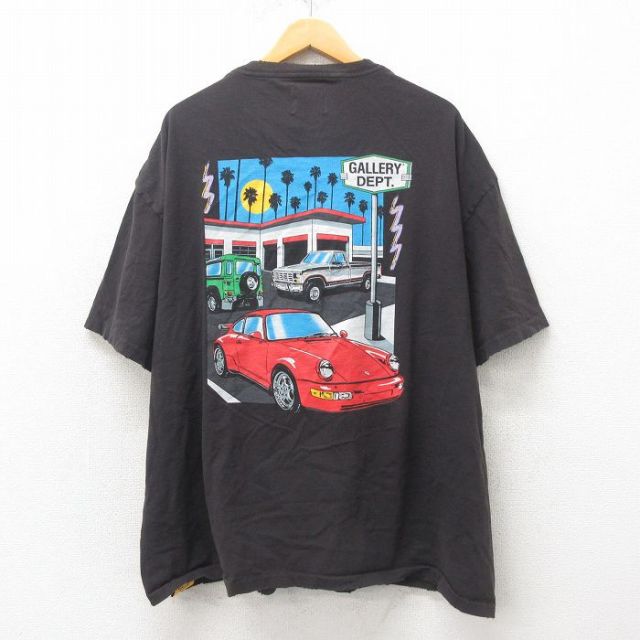 XL★古着 半袖 Tシャツ メンズ ポルシェ 大きいサイズ コットン クルーネック USA製 黒 ブラック すれ加工 25may31 中古