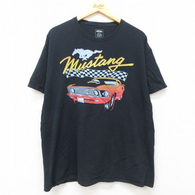 【50%OFF】XL★古着 半袖 Tシャツ メンズ フォード Ford 車 クラシックカー ムスタング 大きいサイズ コットン クルーネック 黒 ブラック 25jun12 中古