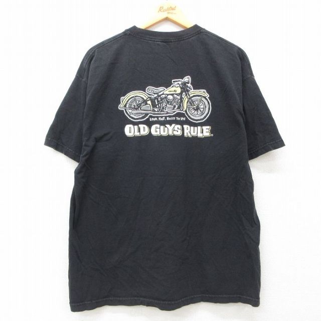 XL★古着 半袖 Tシャツ メンズ バイク オールドガイズルール 胸ポケット付き クルーネック 黒 ブラック 25jun12 中古