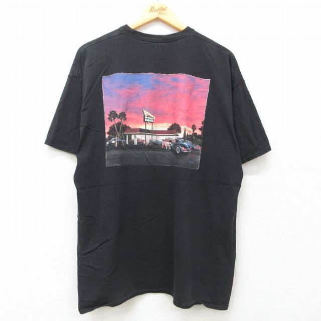 XL★古着 半袖 Tシャツ メンズ 車 インアンドアウトバーガー 大きいサイズ コットン クルーネック 黒 ブラック 25jun12 中古
