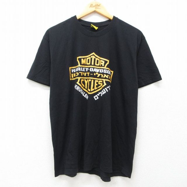 L★古着 半袖 Tシャツ メンズ ハーレーダビッドソン Harley Davidson エルサレム コットン クルーネック 黒 ブラック 25jun12 中古