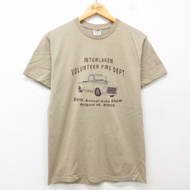 M★古着 フルーツオブザルーム 半袖 ビンテージ Tシャツ メンズ 00年代 00s 車 クルーネック ベージュ カーキ 25jun12 中古