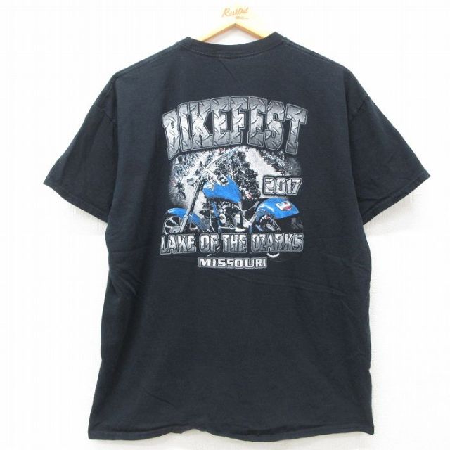 XL★古着 半袖 Tシャツ メンズ バイク 大きいサイズ クルーネック 黒 ブラック 25jun12 中古