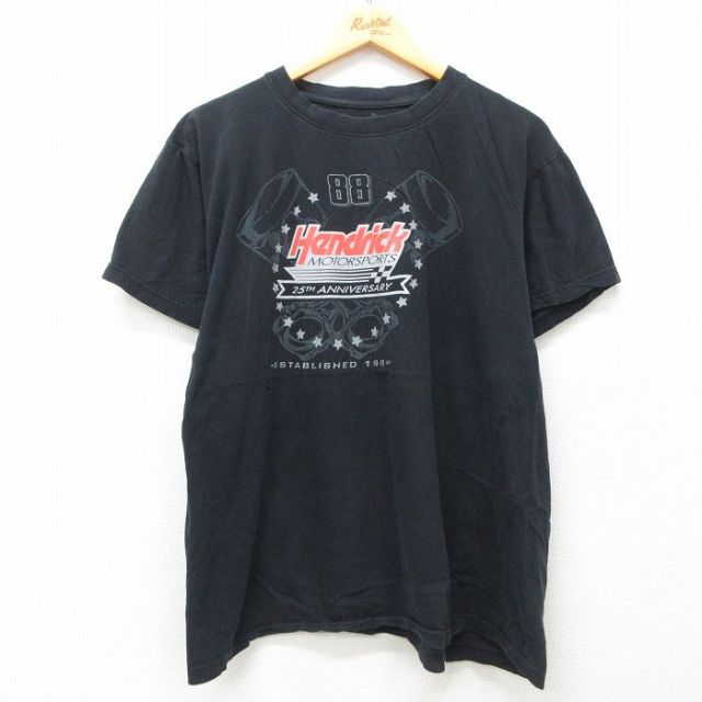 XL★古着 半袖 Tシャツ メンズ エンジン ヘンドリックモータースポーツ コットン クルーネック 黒 ブラック 25jun12 中古