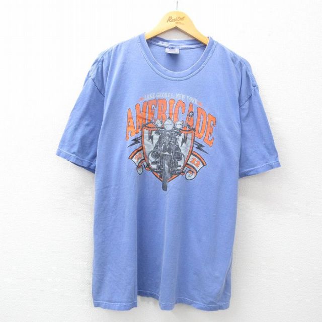 XL★古着 半袖 Tシャツ メンズ バイク エンジン アメリカード 大きいサイズ コットン クルーネック 紫系 パープル 25jun12 中古