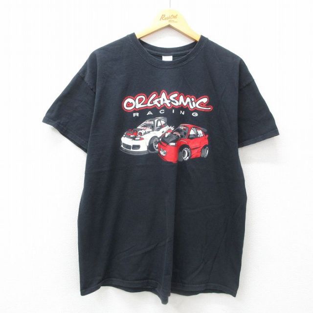 XL★古着 半袖 Tシャツ メンズ 車 レーシング 企業広告 コットン クルーネック 黒 ブラック 25jun12 中古
