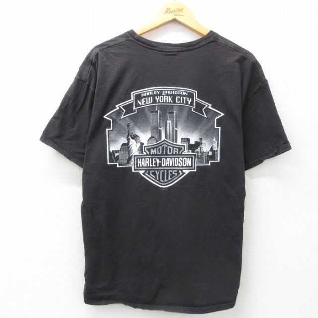 XL★古着 半袖 ビンテージ Tシャツ メンズ 00年代 00s ハーレーダビッドソン Harley Davidson ニューヨーク クルーネック 黒 ブラック 【spe】 25jun12 中古