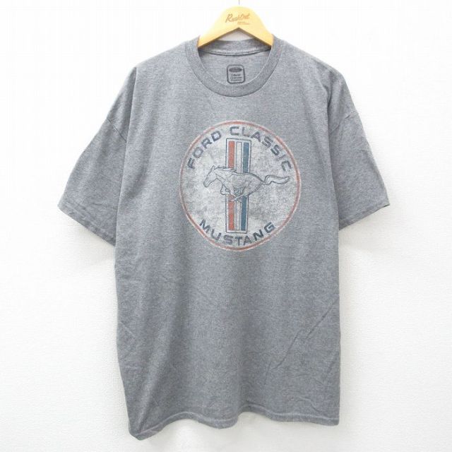 XL★古着 半袖 Tシャツ メンズ フォード Ford 馬 ムスタング 大きいサイズ クルーネック グレー 霜降り 25jun12 中古