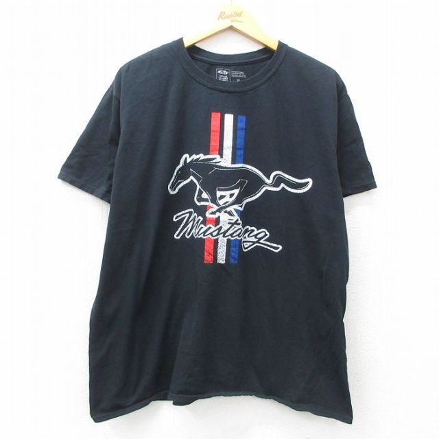 XL★古着 半袖 Tシャツ メンズ フォード Ford 馬 ムスタング 大きいサイズ コットン クルーネック 黒 ブラック 25jun12 中古