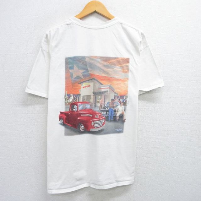 XL★古着 ヘインズ Hanes 半袖 Tシャツ メンズ 車 インアンドアウトバーガー 大きいサイズ コットン クルーネック 白 ホワイト 25jun12 中古