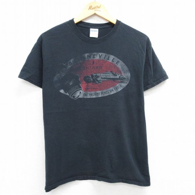 L★古着 半袖 ビンテージ Tシャツ メンズ 00年代 00s レーシングカー ボンネビル コットン クルーネック 黒 ブラック 25jun12 中古