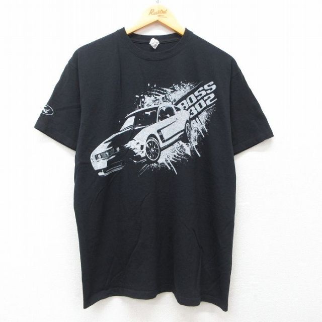 L★古着 半袖 Tシャツ メンズ 車 ムスタング コットン クルーネック 黒 ブラック 25jun13 中古
