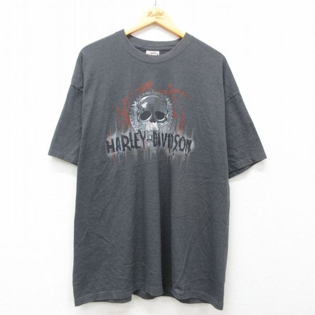 XL★古着 ハーレーダビッドソン Harley Davidson 半袖 ビンテージ Tシャツ メンズ 00年代 00s スカル メーター 大きいサイズ クルーネック USA製 濃グレー 霜降り 【spe】 25jun13 中古