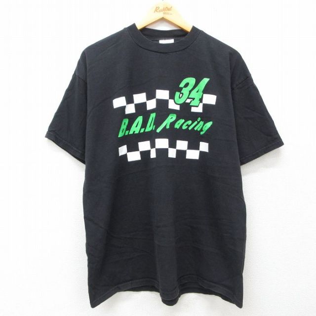 【50%OFF】XL★古着 TULTEX 半袖 ビンテージ Tシャツ メンズ 90年代 90s レーシング 34 大きいサイズ コットン クルーネック 黒 ブラック 25jun13 中古