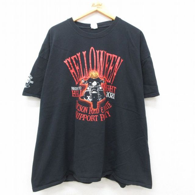 XL★古着 半袖 Tシャツ メンズ バイク ハロウィン 企業広告 大きいサイズ コットン クルーネック 黒 ブラック 25jun13 中古