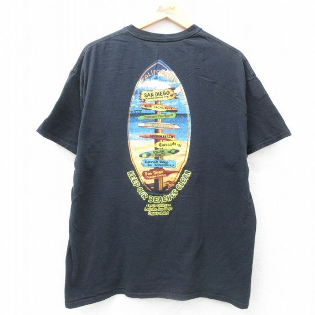 XL★古着 半袖 Tシャツ メンズ サーフボード クルーネック 黒 ブラック 25jun13 中古